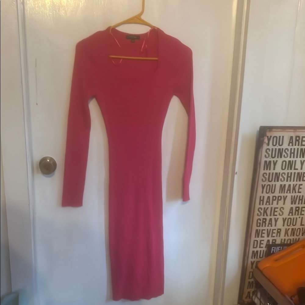 Chic Long Sleeve Pink Dress